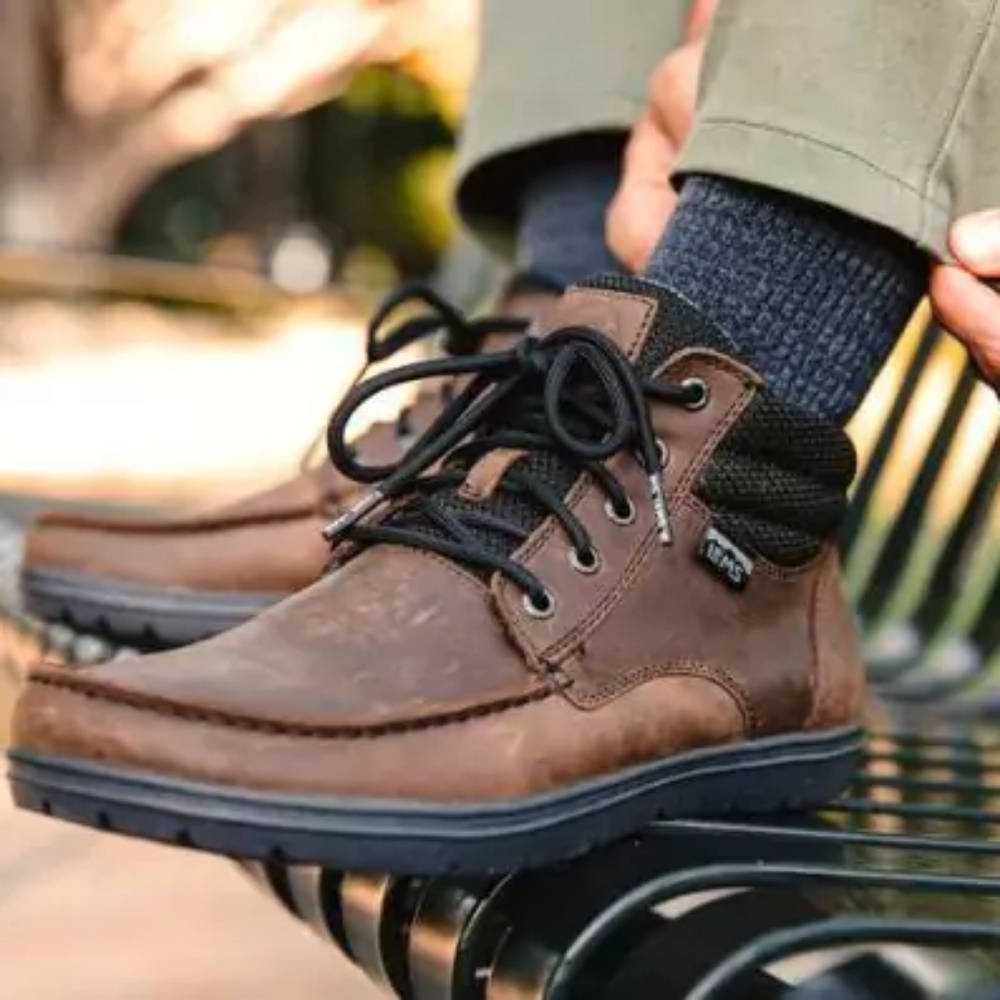 LEMS Boulder Boots Mid Mens Umber Tanned Leather Flexible Wide Toe Box Excellent